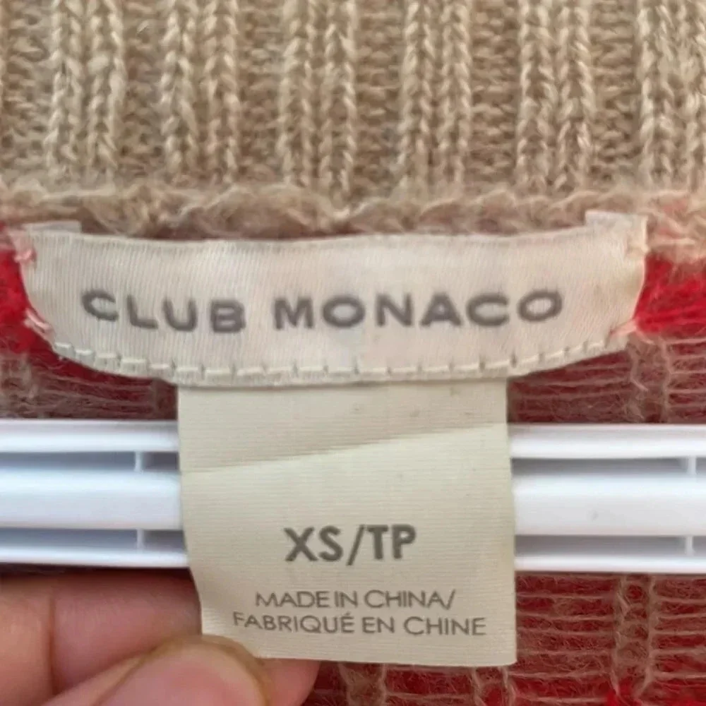 Club Monaco Women Mohair Zebra Stripe  Tan Red Pullover Crew Neck Sweater Sz:XS - Picture 5 of 12
